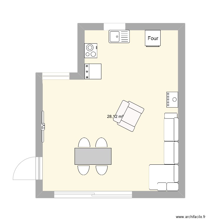 Piece de vie. Plan de 1 pièce et 28 m2