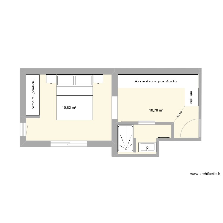 Agrandissement. Plan de 2 pièces et 22 m2