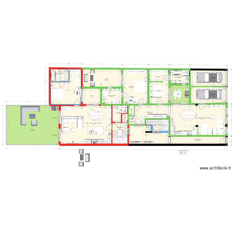 LLV REZ. Plan de 23 pièces et 334 m2