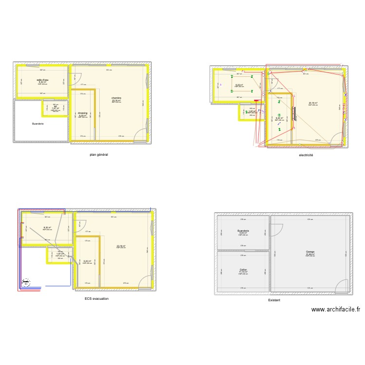 chambre. Plan de 16 pièces et 181 m2