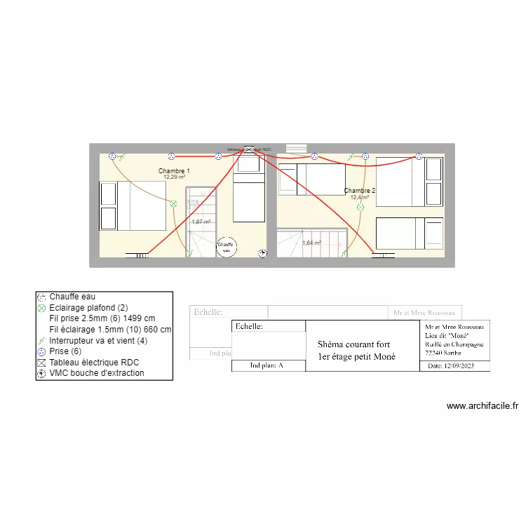 Sh&eacute;ma courant fort 1 er &eacute;tage gite petit Mon&eacute; . Plan de 