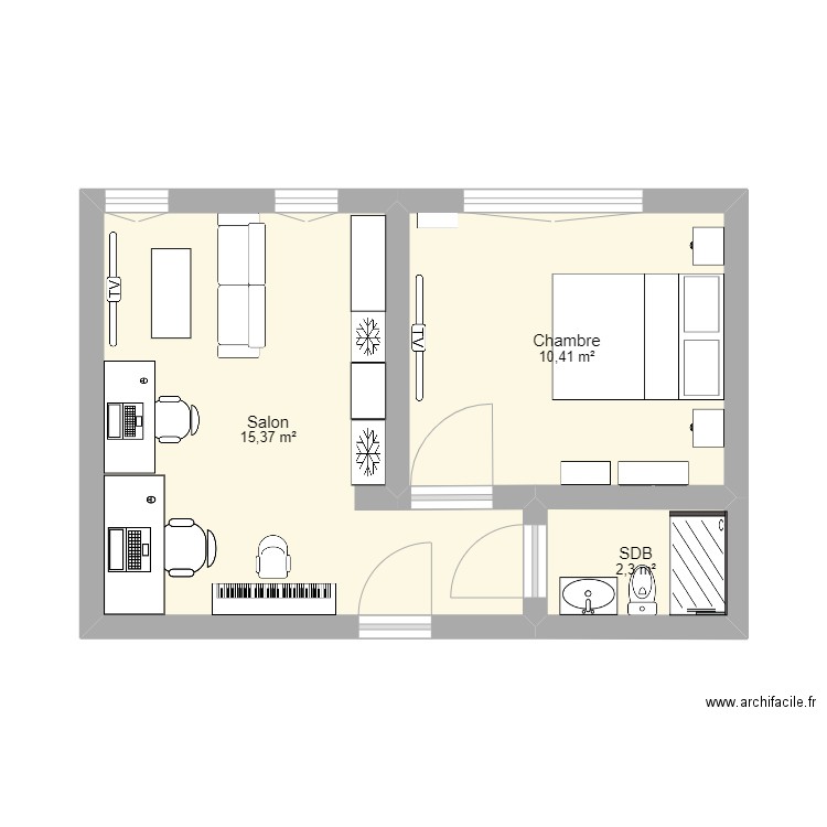 BNF. Plan de 3 pièces et 28 m2