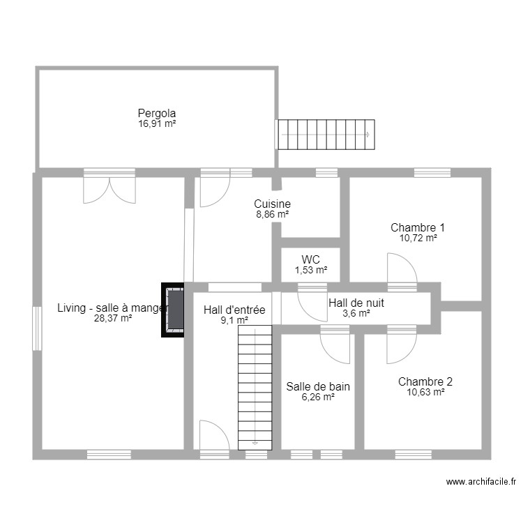 Praules. Plan de 9 pièces et 96 m2