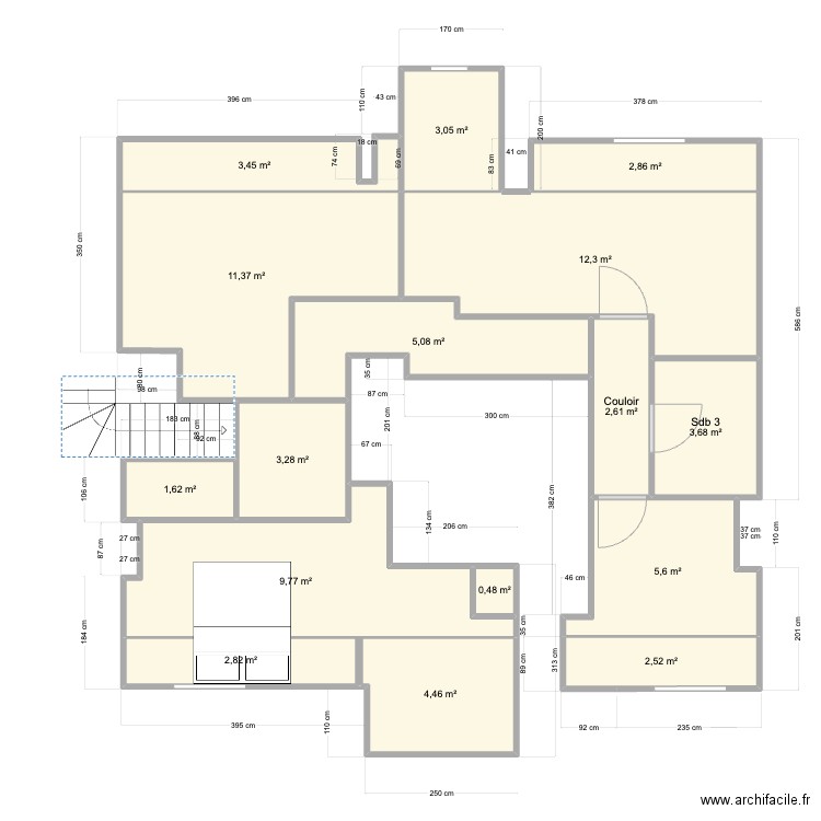 Pornichet1er Base carrez 3. Plan de 16 pièces et 75 m2