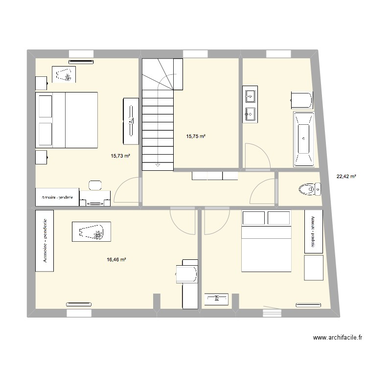 ETAGE PORNICHET. Plan de 4 pièces et 70 m2