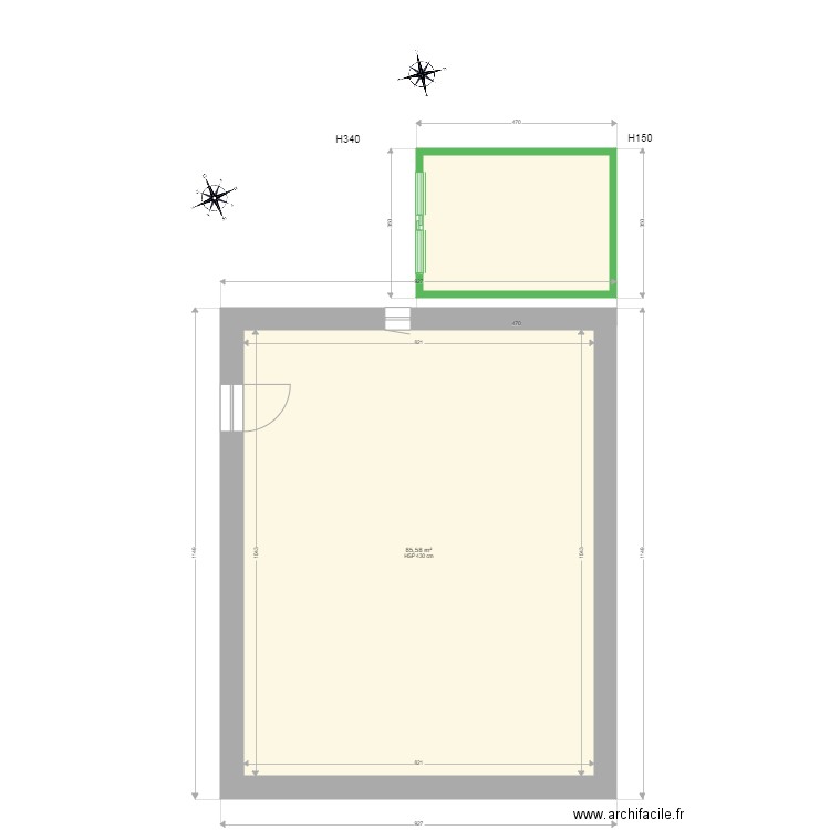 Cabanon470350 implantation. Plan de 2 pièces et 100 m2