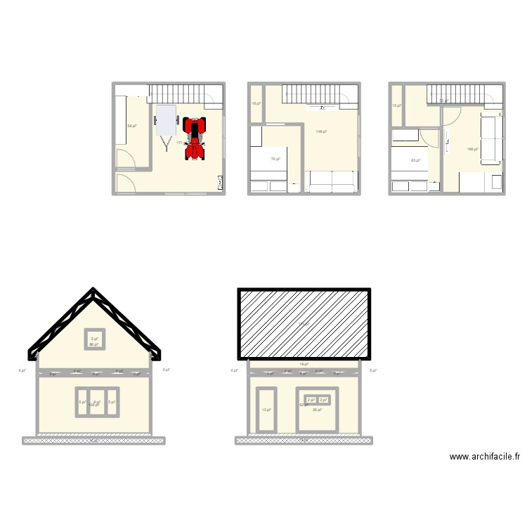 LOFT. Plan de 44 pièces et 124 m2