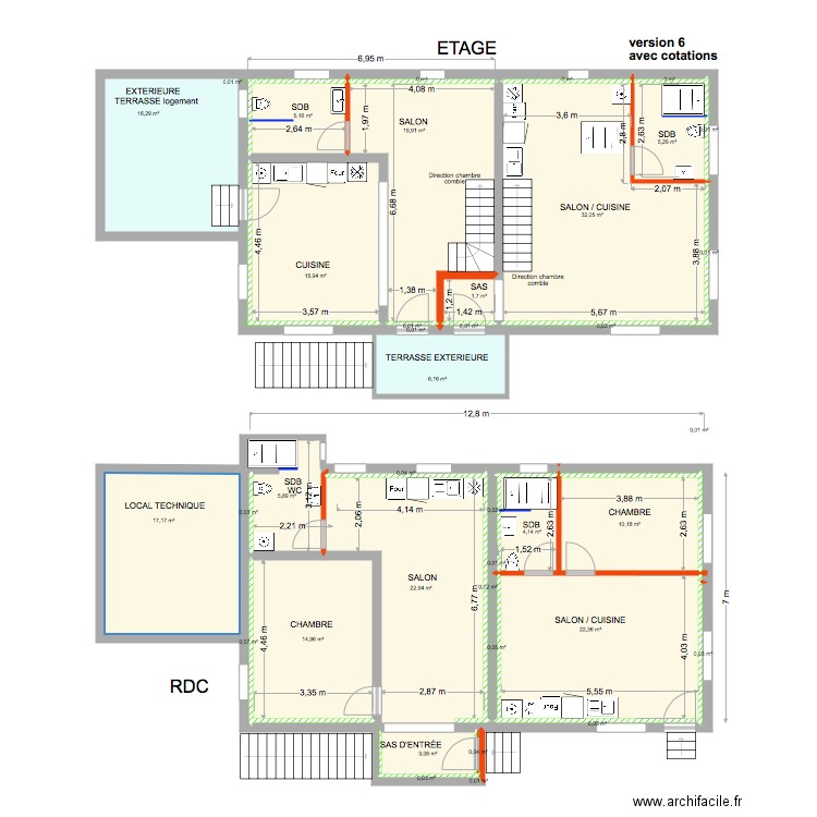 maison SCHNEIDER avec cotations version 6. Plan de 39 pièces et 204 m2