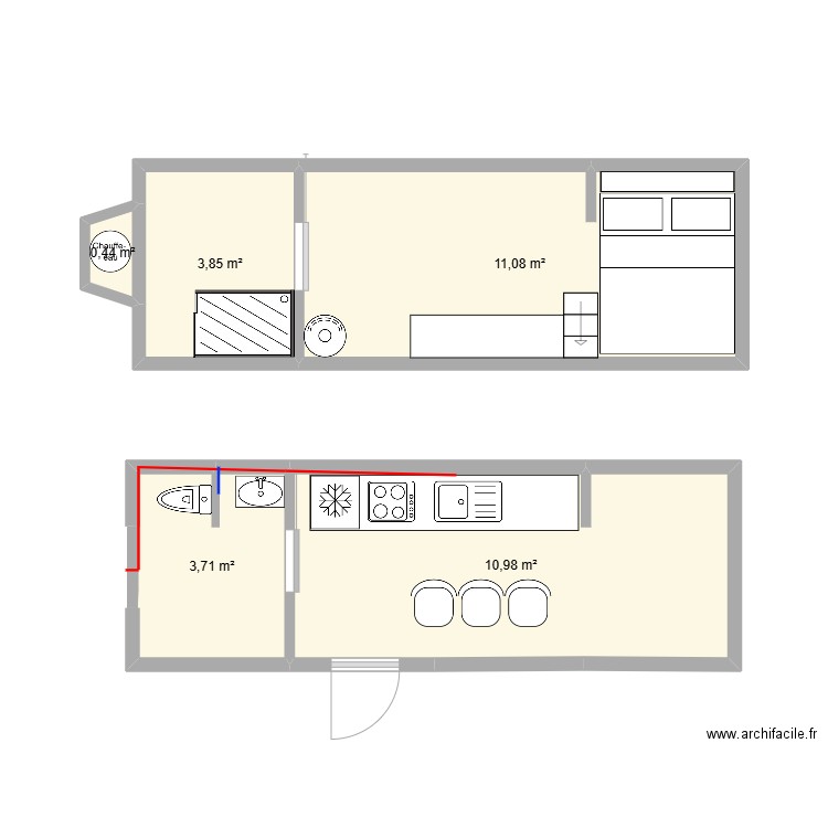 tiny. Plan de 5 pièces et 30 m2
