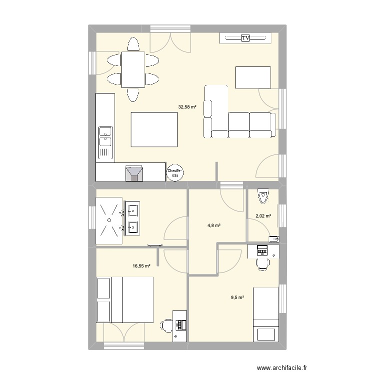 maison. Plan de 5 pièces et 65 m2