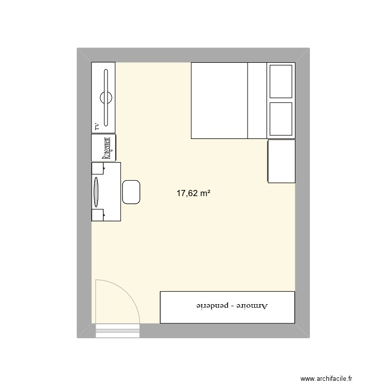 Chambre. Plan de 1 pièce et 18 m2
