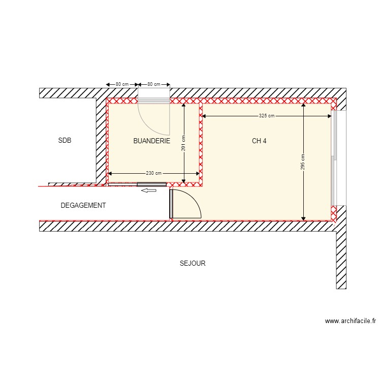 BELMONTE CHAMBRE 4 cloisons v2. Plan de 2 pièces et 15 m2