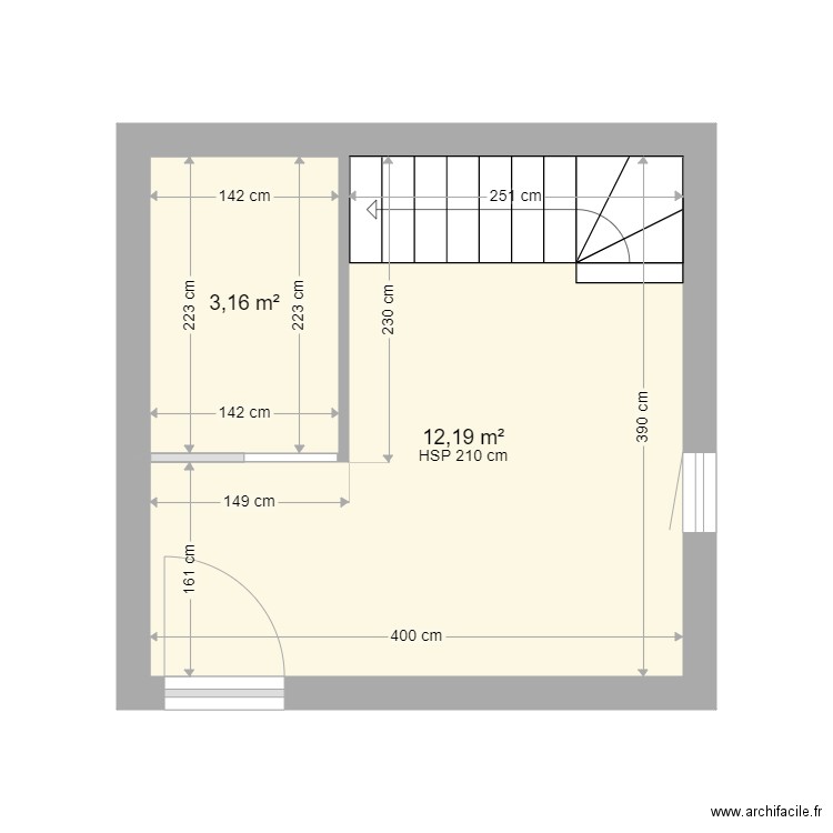 LESAGE RDC . Plan de 2 pièces et 15 m2