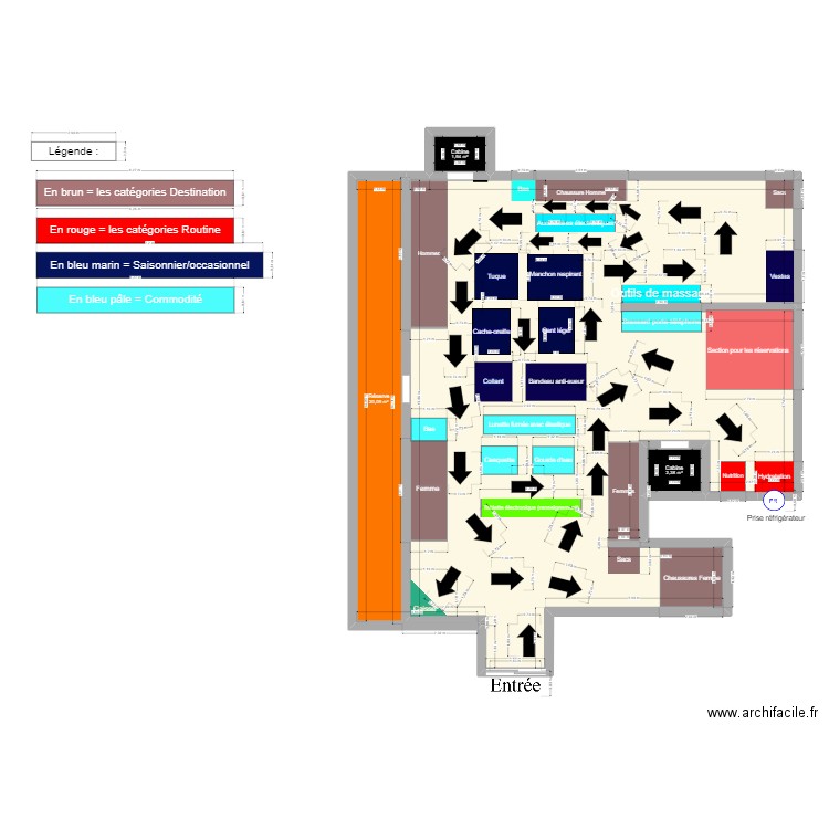 Plan du magasin avec le sens de Circulation (1). Plan de 4 pièces et 176 m2