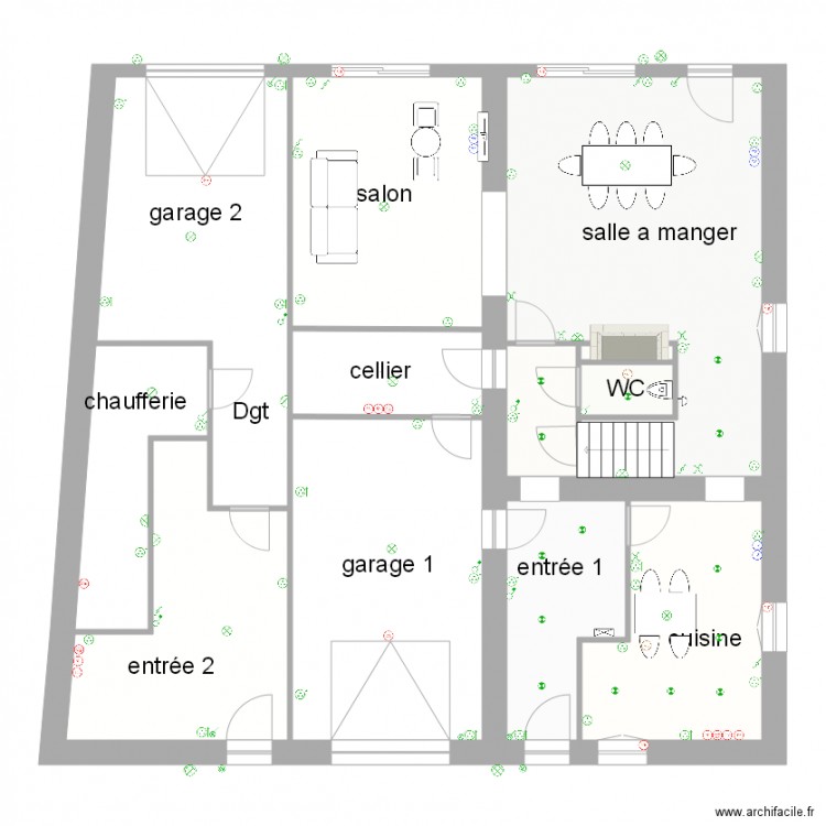 dejonghe RdC Eclairage et prise de courant. Plan de 0 pièce et 0 m2