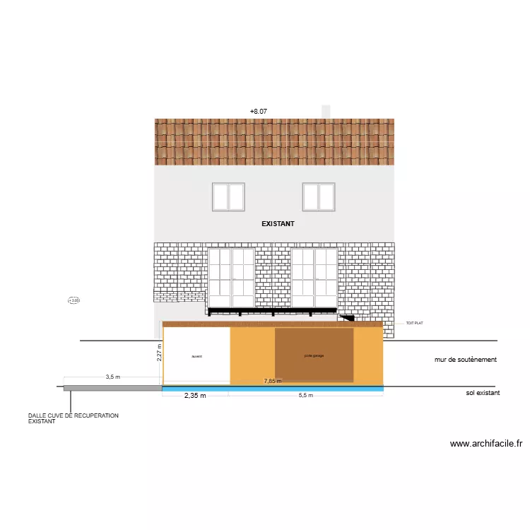 FACADE SUD OUEST. Plan de 