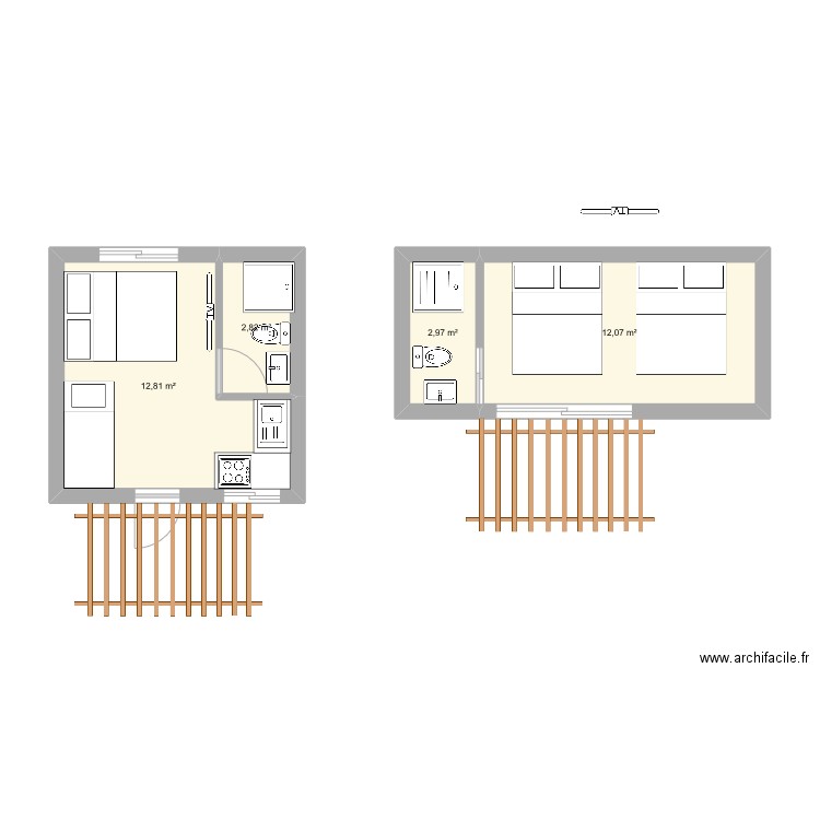 petit bungalow. Plan de 4 pièces et 31 m2