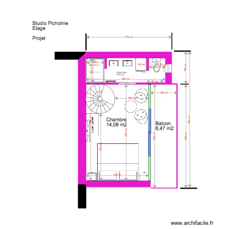 Studio Picholine Etage Projet 02 18. Plan de 0 pièce et 0 m2