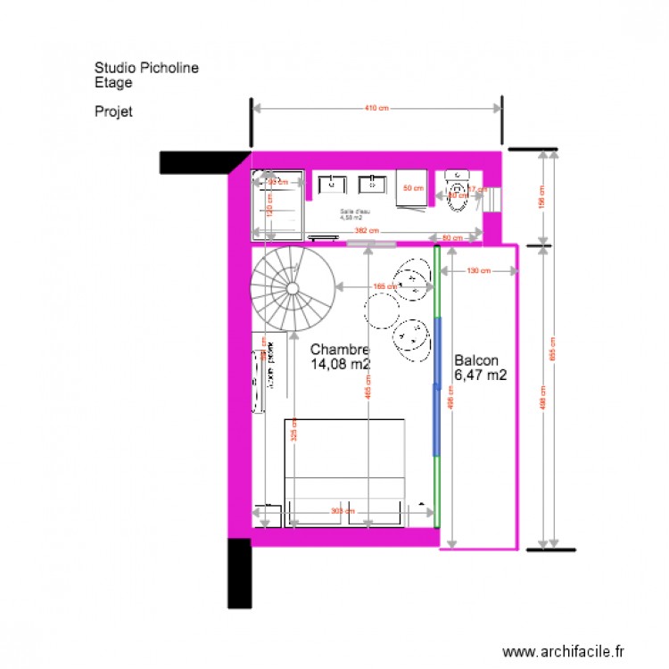 Studio Picholine Etage Projet 02 18. Plan de 0 pièce et 0 m2