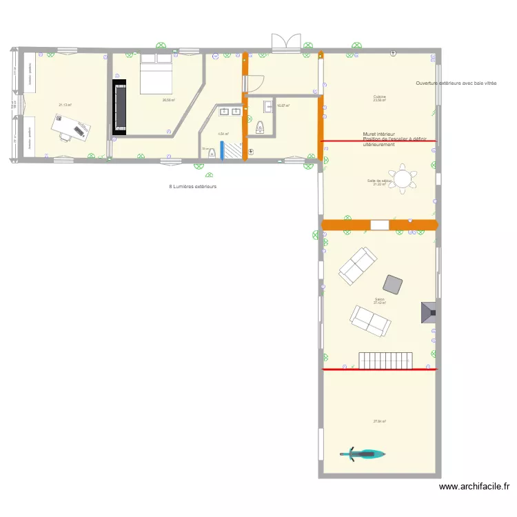 Plan complet maison Molieres cuisine Atelier. Plan de 