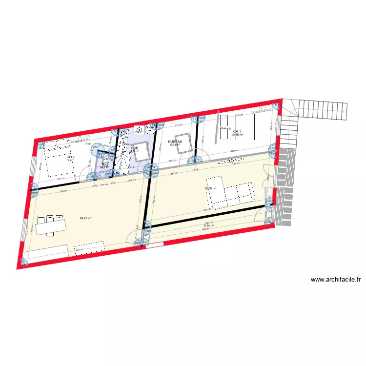 2 apparts 1 ch    2 velux . Plan de 