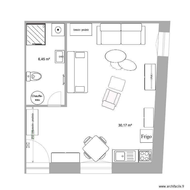 Studio 6. Plan de 2 pièces et 37 m2