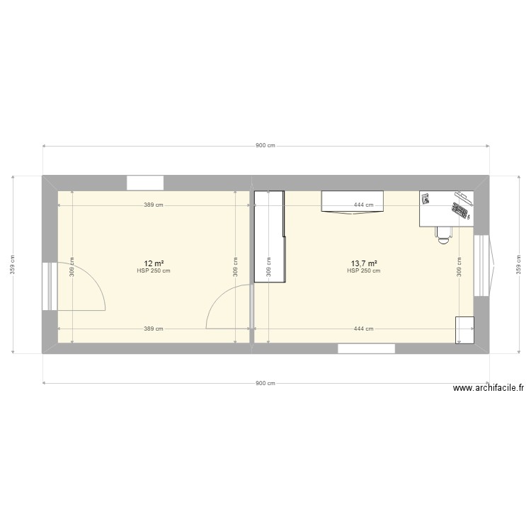 Extension Ter. Plan de 2 pièces et 26 m2