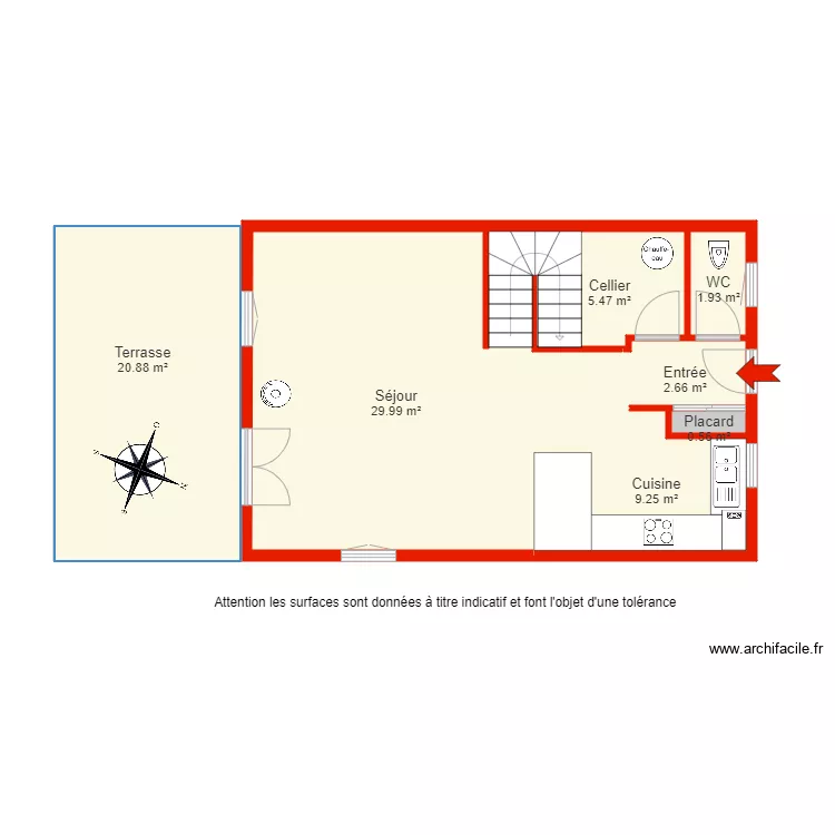 BI 5722 rdc non  c&ocirc;t&eacute;. Plan de 