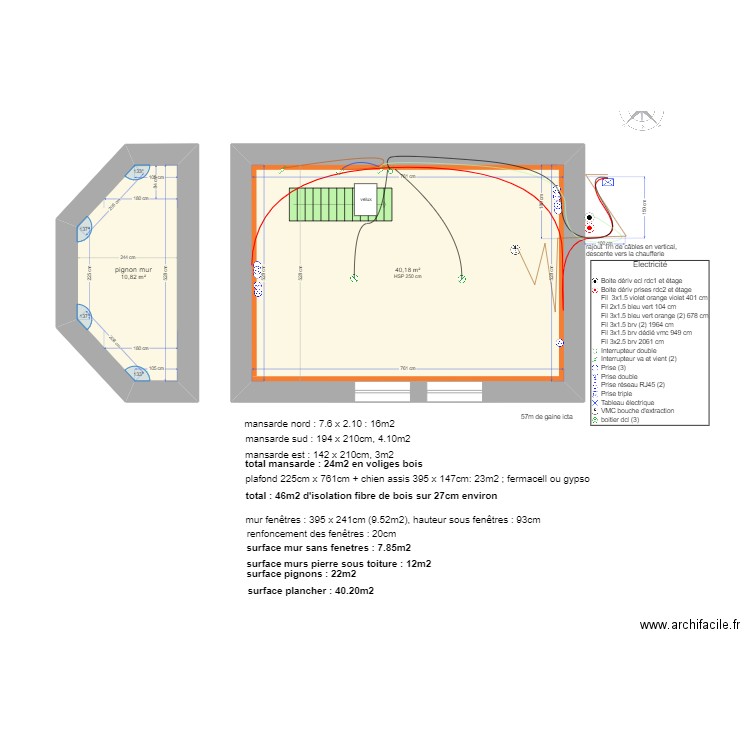 plan maison, ETAGE. Plan de 3 pièces et 90 m2