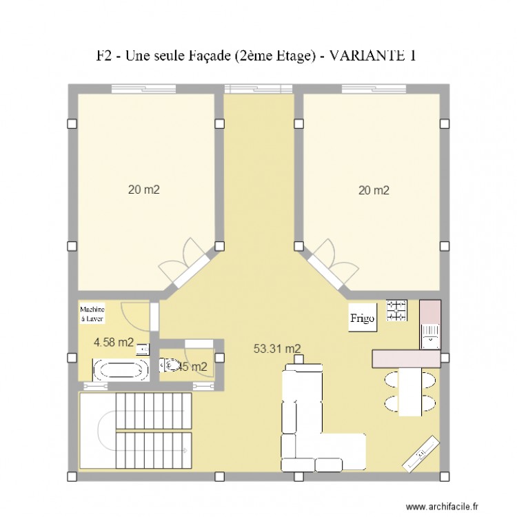 F2 Variante 1 avec cotation. Plan de 0 pièce et 0 m2