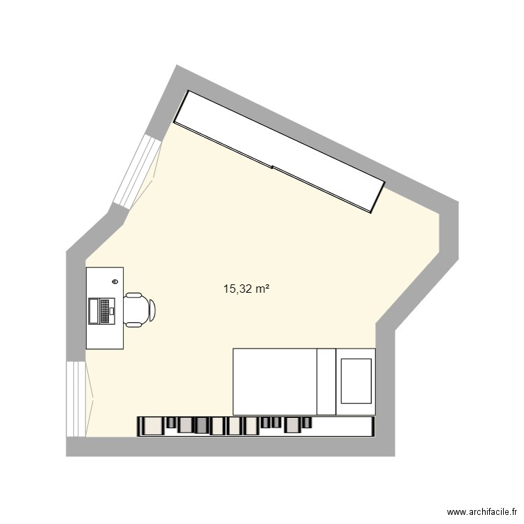 chambre. Plan de 1 pièce et 15 m2