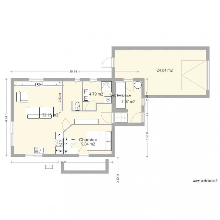 45m2 avec garage et verranda à revoir. Plan de 0 pièce et 0 m2