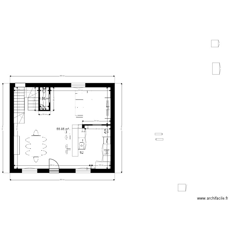 etage 2. Plan de 3 pièces et 59 m2