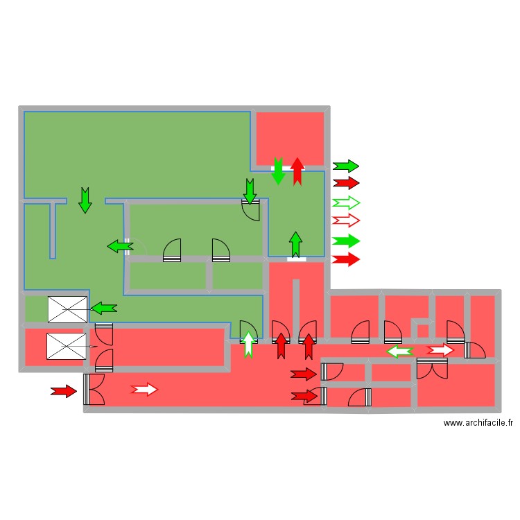 Plan cuisine Sogeres2 couleur. Plan de 20 pièces et 196 m2