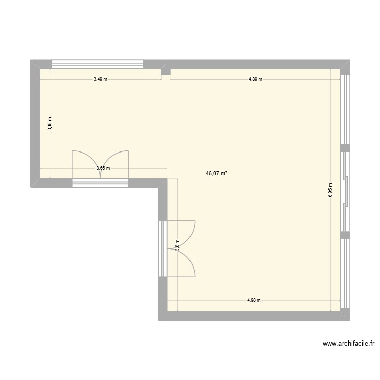 Salon. Plan de 1 pièce et 46 m2