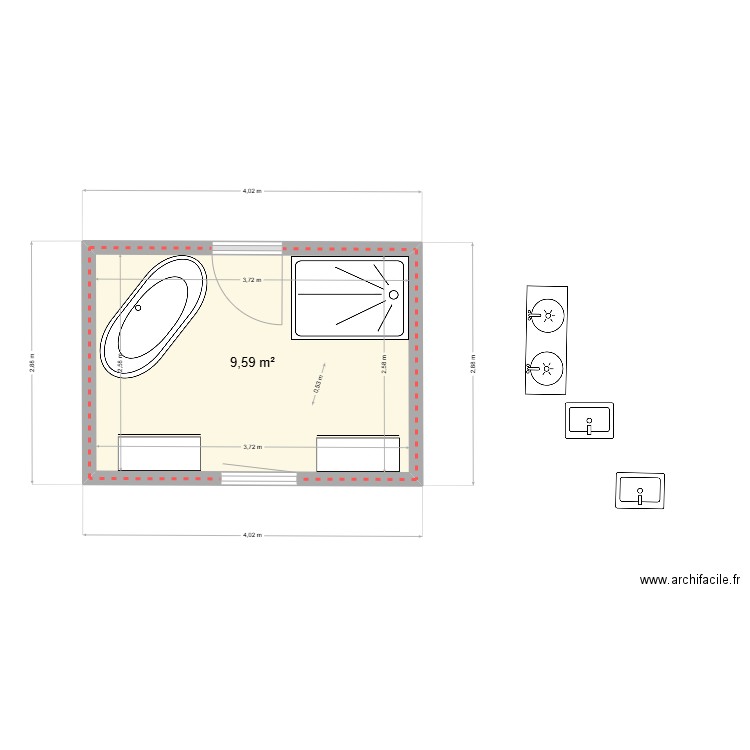 SDB 2. Plan de 1 pièce et 10 m2