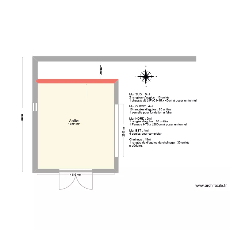 Atelier Maconnerie. Plan de 1  et 19 m²