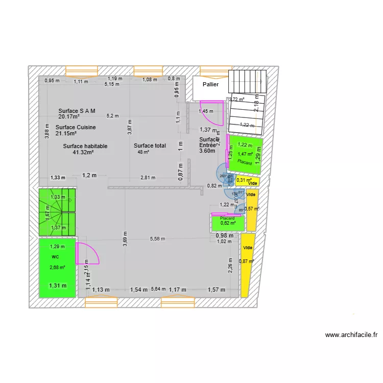 1er &eacute;tage Pontfa. Plan de 8  et 58 m²