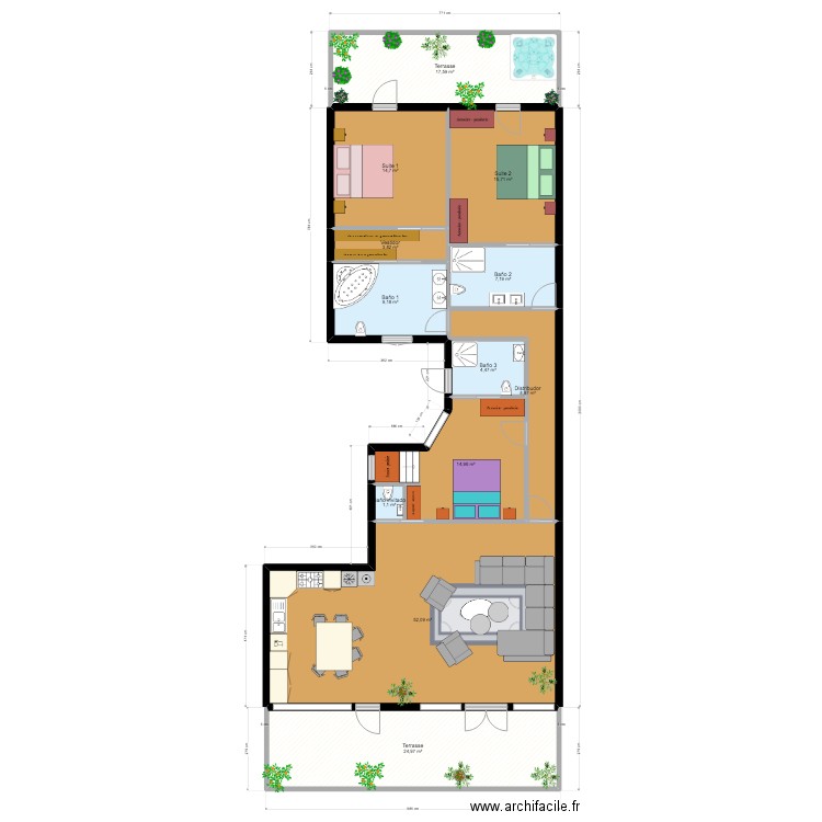 Planta Baja Cala Gamba proyecto. Plan de 12 pièces et 175 m2