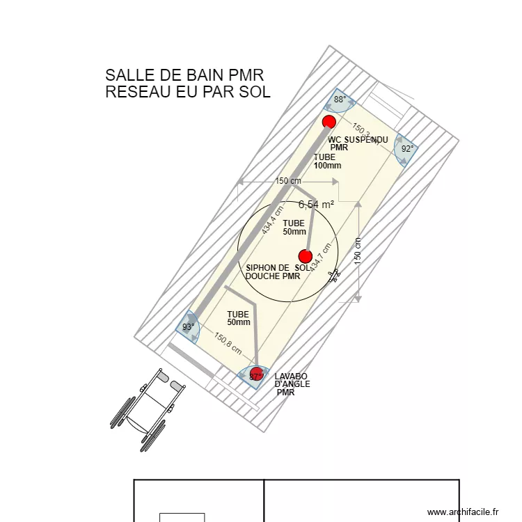 SALLE DE BAIN RESEAU  EU PAR SOL. Plan de 