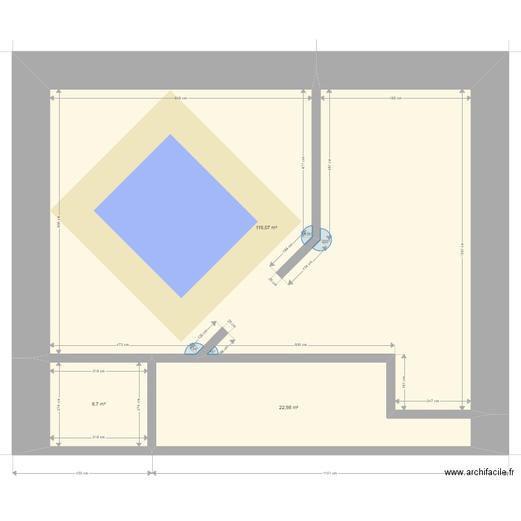 piscine01. Plan de 3 pièces et 151 m2
