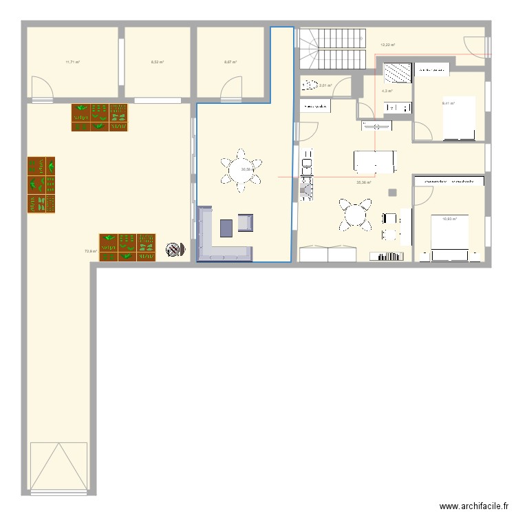 FM1. Plan de 23 pièces et 418 m2