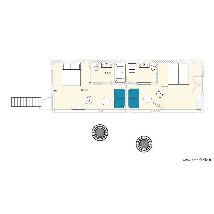 Studio 3. Plan de 3 pièces et 50 m2