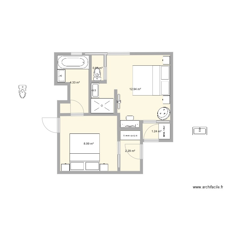 12 14 Après. Plan de 0 pièce et 0 m2