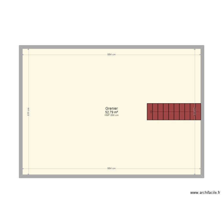 Grenier. Plan de 1 pièce et 53 m2