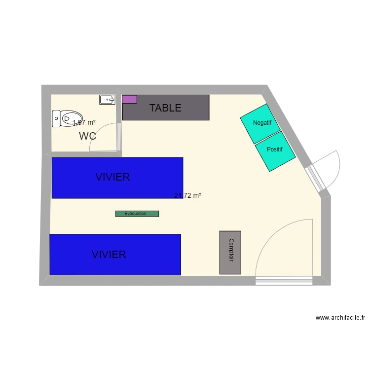 VIVIERS BOURG. Plan de 2 pièces et 24 m2