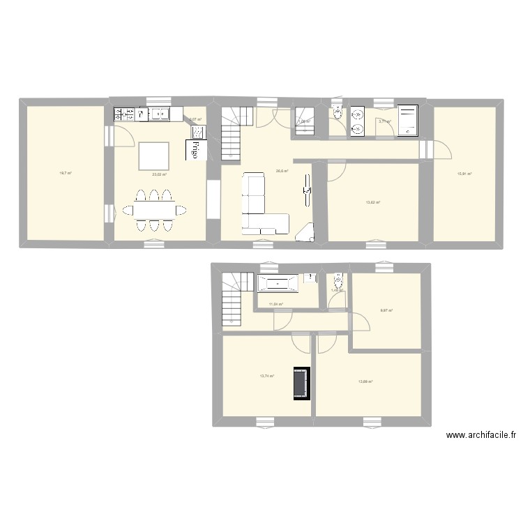 Maclas 3. Plan de 13 pièces et 154 m2