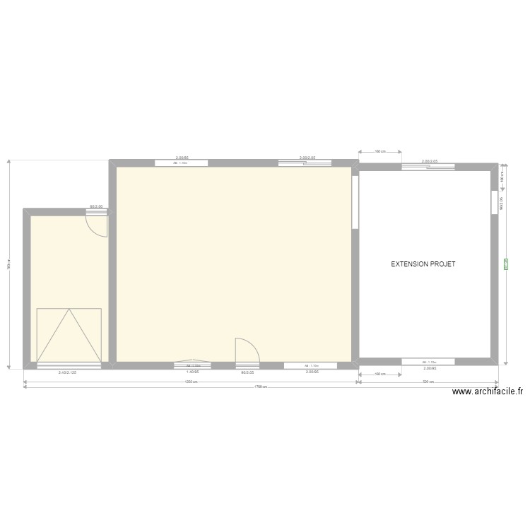 Maison + extension dessus. Plan de 3 pièces et 115 m2