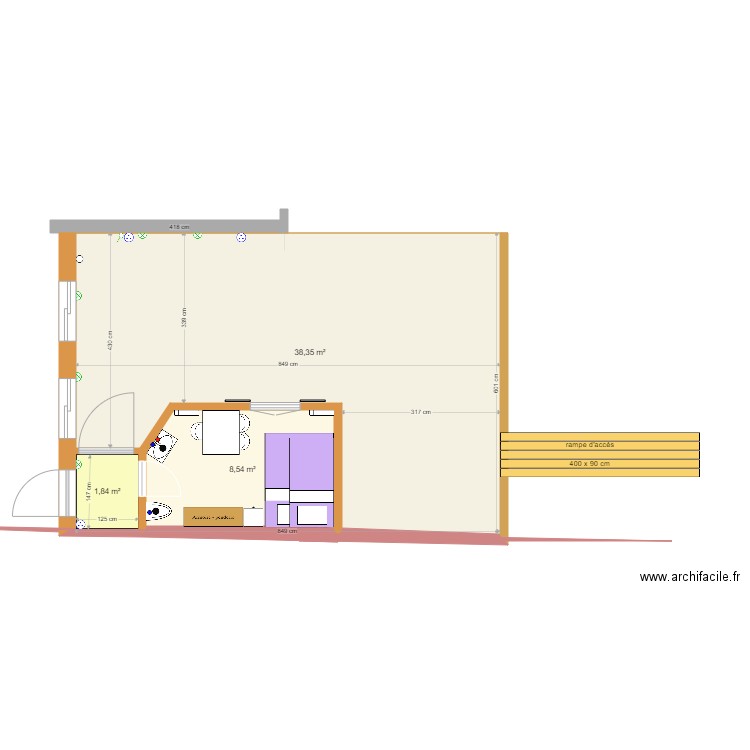  terrasse extension 05. Plan de 3 pièces et 49 m2