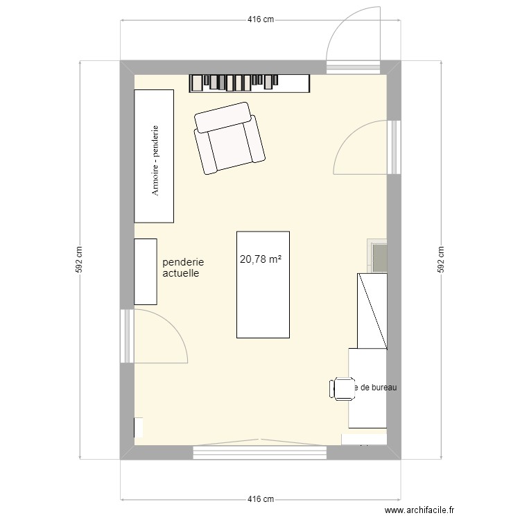 INCOURT. Plan de 1 pièce et 21 m2